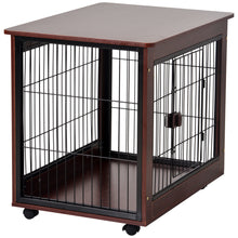 Carica l&#39;immagine nel visualizzatore di Gallery, 31&#39; Length Furniture Style Pet Dog Crate Cage End Table with Wooden Structure and Iron Wire and Lockable Caters, Medium Dog House Indoor Use.
