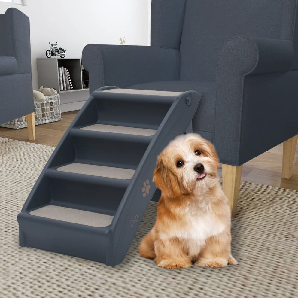 Folding 4-Step Dog Stairs Dark Gray
