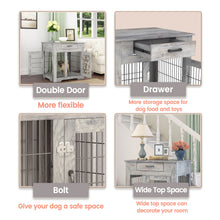Carica l&#39;immagine nel visualizzatore di Gallery, Furniture Style Dog Crate End Table with Drawer, Pet Kennels with Double Doors, Dog House Indoor Use, Weathered Grey
