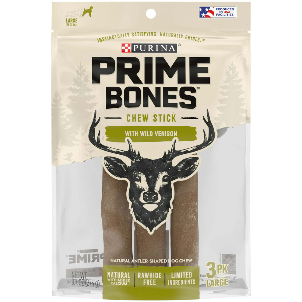 Purina Prime Bones Wild Venison Chew Stick Treats for Dogs, 9.7 oz Pouch