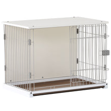Load image into Gallery viewer, 34&quot; Length Elegant Wooden Structure White Dog Cage Crate, End Table with movable salver, Decorative Dog House Cage Indoor Use, Furniture style, with wide table top.
