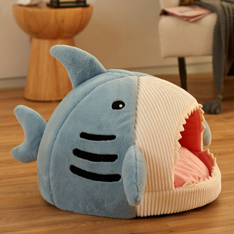 Washable Shark Cat House Cute Pet Sleeping Bed Warm Soft Cat Nest Kennel Kitten Cave