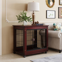 Cargar imagen en el visor de la galería, 31&#39; Length Furniture Style Pet Dog Crate Cage End Table with Wooden Structure and Iron Wire and Lockable Caters, Medium Dog House Indoor Use.

