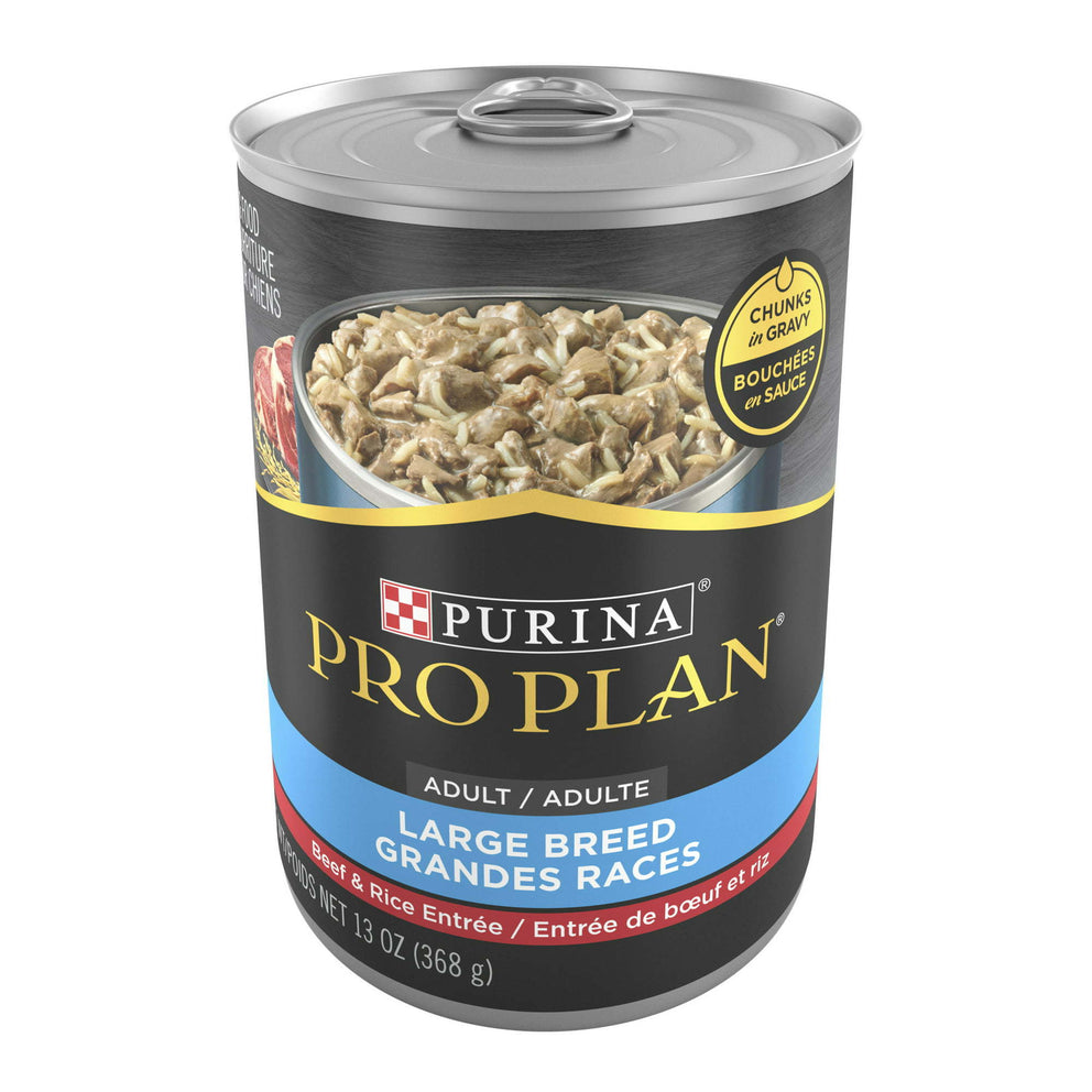 Purina Pro Plan Chunks in Gravy Wet Dog Food for Adult Dogs Beef Rice, 13oz Cans (12Pack)