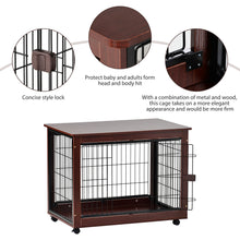 Carica l&#39;immagine nel visualizzatore di Gallery, 39&#39; Length Furniture Style Pet Dog Crate Cage End Table with Wooden Structure and Iron Wire and Lockable Caters, Medium and Large Dog House Indoor Use.
