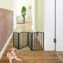Lade das Bild in den Galerie-Viewer, Haustiergitter – Hundegitter für Türen, Treppen oder Haus – freistehend, faltbar, dunkelbraun, gebogenes Holz
