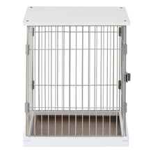 Cargar imagen en el visor de la galería, 34&quot; Length Elegant Wooden Structure White Dog Cage Crate, End Table with movable salver, Decorative Dog House Cage Indoor Use, Furniture style, with wide table top.
