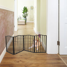 Charger l&#39;image dans la galerie, Barrière pour animaux de compagnie - Barrière pour chiens pour portes, escaliers ou maison - Autoportante, pliante, marron foncé, arc en bois
