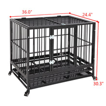 Carica l&#39;immagine nel visualizzatore di Gallery, Heavy Duty Dog Crate Large Kennel Cage Metal Playpen W/Wheels &amp; Tray 36&quot;
