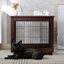 Cargar imagen en el visor de la galería, 31&#39; Length Furniture Style Pet Dog Crate Cage End Table with Wooden Structure and Iron Wire and Lockable Caters, Medium Dog House Indoor Use.
