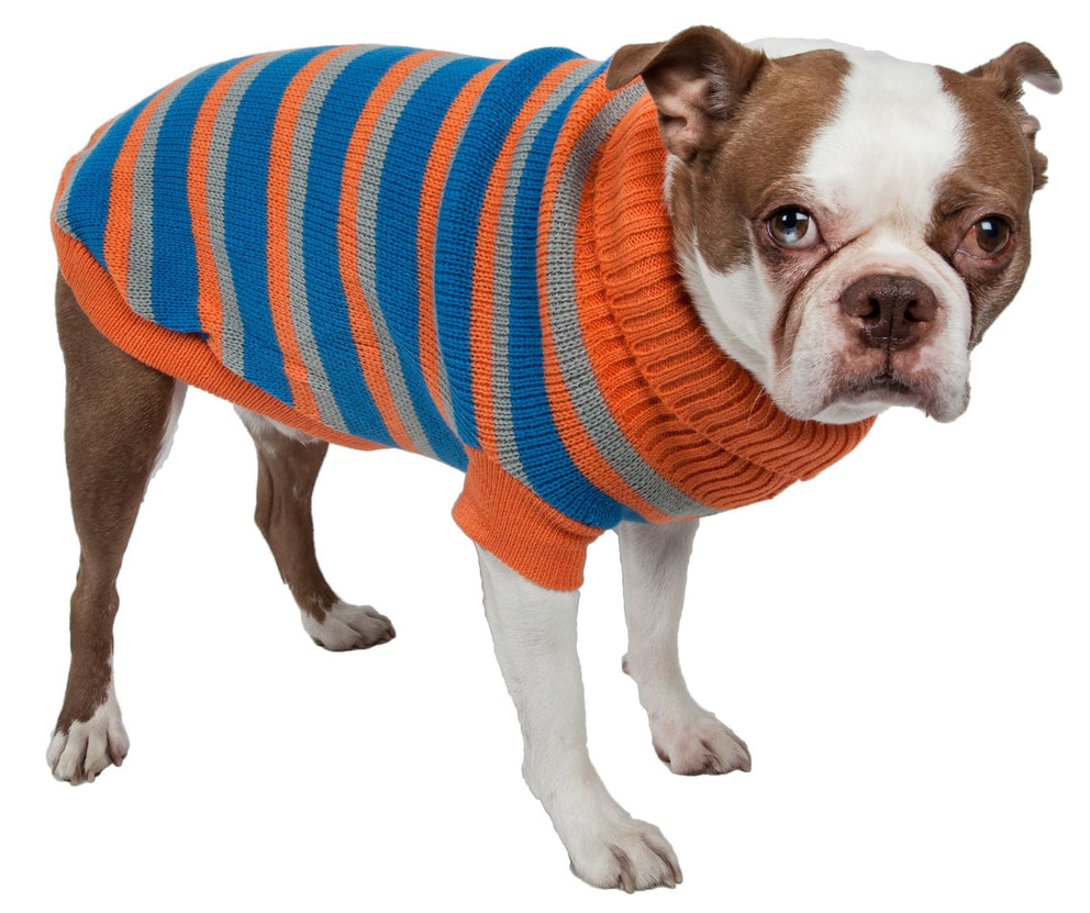 Pull pour chien polo à rayures en tricot torsadé épais