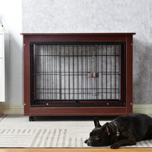 Cargar imagen en el visor de la galería, 39&#39; Length Furniture Style Pet Dog Crate Cage End Table with Wooden Structure and Iron Wire and Lockable Caters, Medium and Large Dog House Indoor Use.
