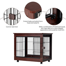 Load image into Gallery viewer, 31&#39; Length Furniture Style Pet Dog Crate Cage End Table with Wooden Structure and Iron Wire and Lockable Caters, Medium Dog House Indoor Use.
