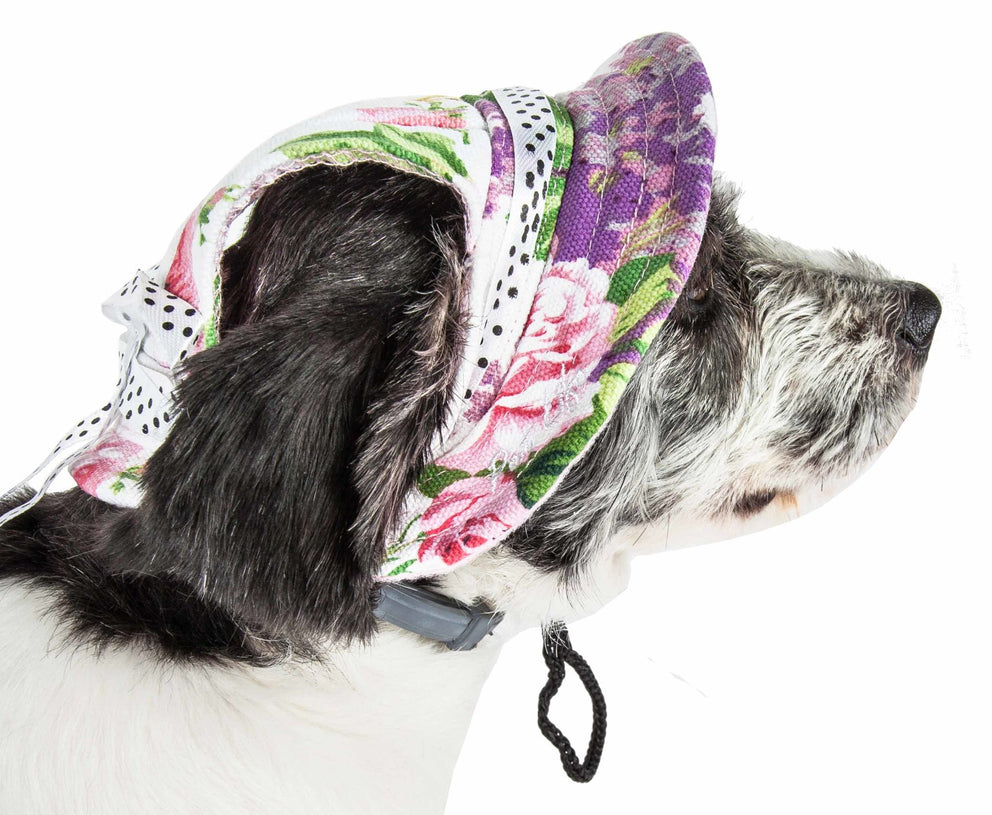 'Botanic Bark' Floral Uv Protectant Adjustable Fashion Canopy Brimmed Dog Hat Cap
