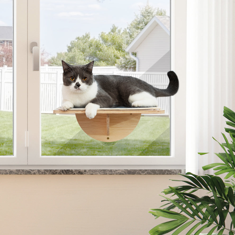 Indoor Cat Window Perch;  Cat Hammock;  Window-Mounted Cat Bed with Strong Suction Cups;  Removable Felt;  Two Installation Modes for Indoor Cats;  Natural
