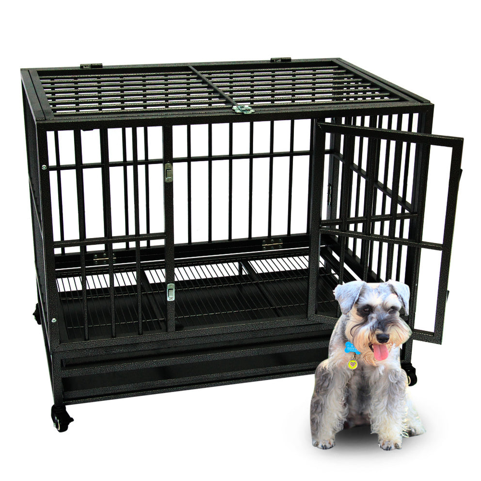 Heavy Duty Dog Crate Large Kennel Cage Metal Playpen W/Wheels & Tray 36