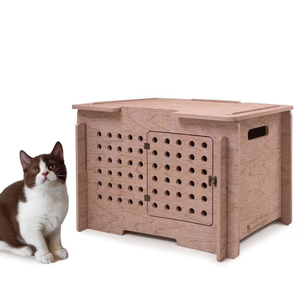 Hölzernes Katzenhaus im Freien | Cube Portable House & Carrier für Kätzchen, Hamster, Hasen, kleine Haustiere | Versteckte Katzentoilette