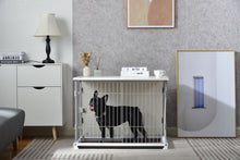 Cargar imagen en el visor de la galería, 34&quot; Length Elegant Wooden Structure White Dog Cage Crate, End Table with movable salver, Decorative Dog House Cage Indoor Use, Furniture style, with wide table top.
