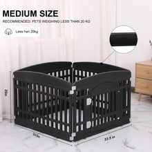 Load image into Gallery viewer, Pet Playpen Foldable Gate for Dogs Heavy Plastic Puppy Exercise Pen with Door Portable Indoor Outdoor Small Pets Fence Puppies Folding Cage 4 Panels Medium Animals House Black (33.5x33.5 inches)
