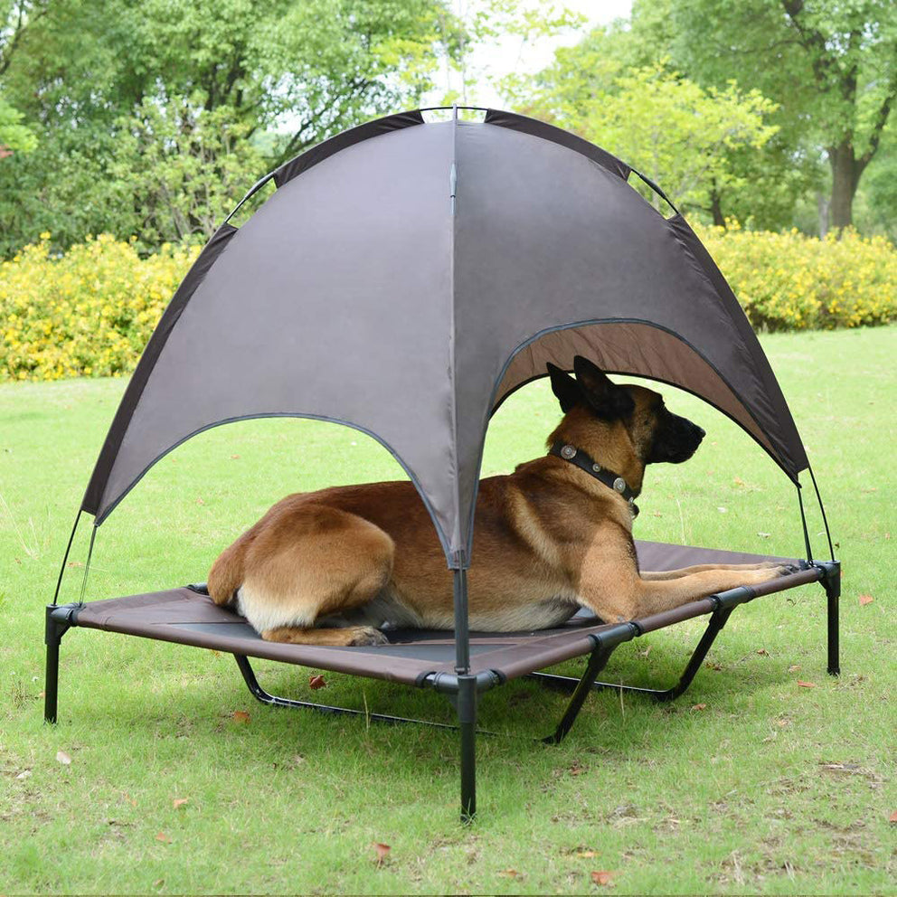 Tente de lit surélevée pour chien avec auvent, maison de tente d'extérieur pour lit de chiot, coussin portable respirant pour chien avec tente de camping à double couche