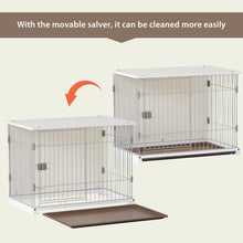 Carica l&#39;immagine nel visualizzatore di Gallery, 34&quot; Length Elegant Wooden Structure White Dog Cage Crate, End Table with movable salver, Decorative Dog House Cage Indoor Use, Furniture style, with wide table top.
