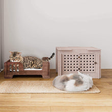 Cargar imagen en el visor de la galería, Outdoor Wooden Cat House | Cube Portable House &amp; Carrier for Kitty, Hamster, Bunny, Small Pets |Hidden Cat Litter Box
