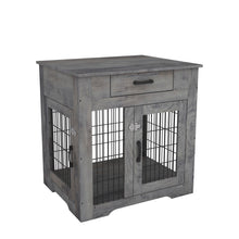 Carica l&#39;immagine nel visualizzatore di Gallery, Furniture Style Dog Crate End Table with Drawer, Pet Kennels with Double Doors, Dog House Indoor Use, Weathered Grey
