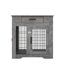 Load image into Gallery viewer, Furniture Style Dog Crate End Table with Drawer, Pet Kennels with Double Doors, Dog House Indoor Use, Weathered Grey
