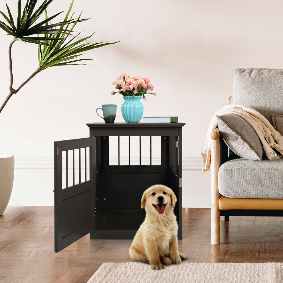 Hundekäfig-Möbel aus Holz, Beistelltisch für Hundezwinger mit Seitenleisten, braun