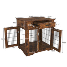 Charger l&#39;image dans la galerie, Table d&#39;extrémité de caisse pour chien de style meuble avec tiroir ; Chenils pour animaux de compagnie à double porte ; Utilisation en intérieur pour niche pour chien ; Brun rustique.
