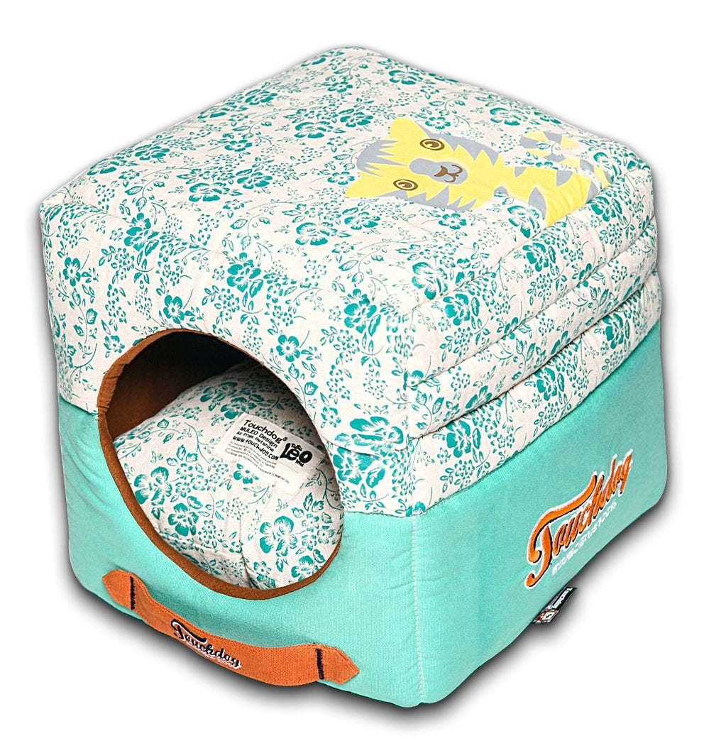 Floral-Galore Convertible and Reversible Squared 2-in-1 Collapsible Dog House Bed
