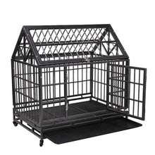 Load image into Gallery viewer, Heavy-Duty Metal Dog Kennel, Pet Cage Crate with Openable Pointed Top and Front Door, 4 Wheels, 42.5&quot;L x 28.3&quot;W x 44&quot;H
